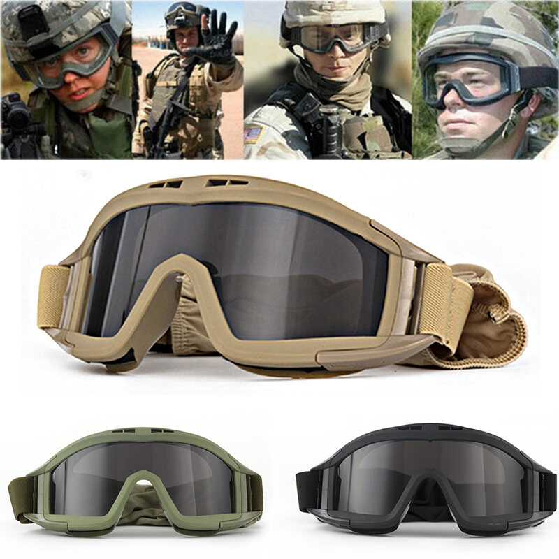 Jsjm Airsoft Chiến Thuật Kính 3 Ống Kính Chống Gió Chống Bụi Để Chụp Motocross Xe Máy Leo Núi Bảo Vệ Tia UV