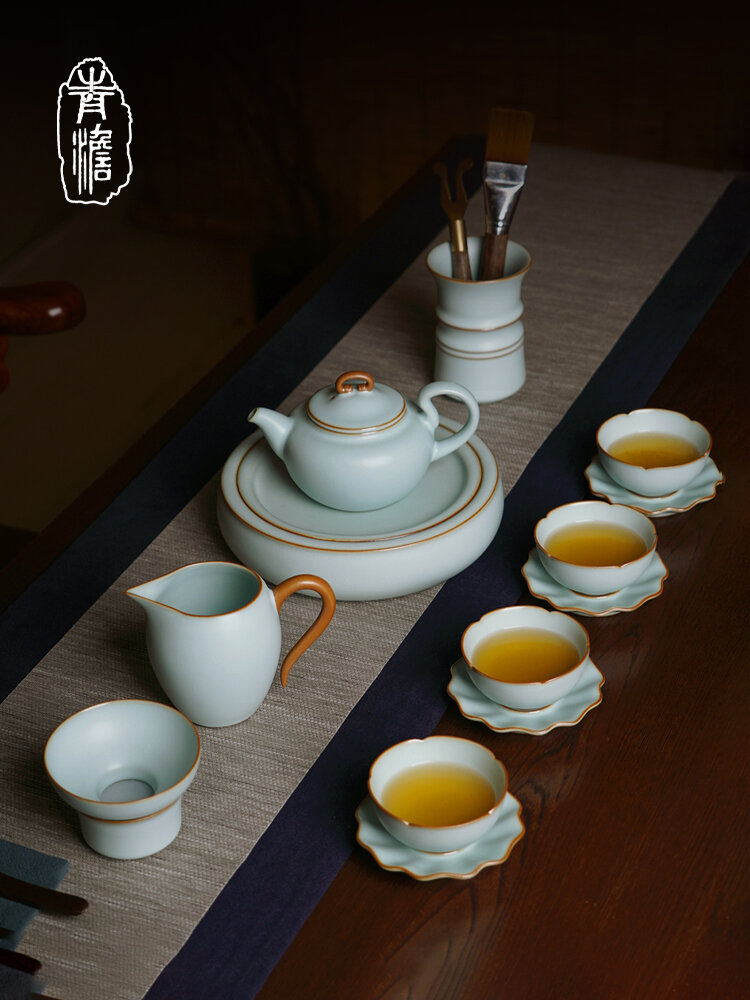QINGDAN | Chinese Traditional Gongfu Tea Set Jingdezhen Handmade Celadon Porcelain Gift Box Giá 48,126,000 Đồng*Miễn phí vận chuyển