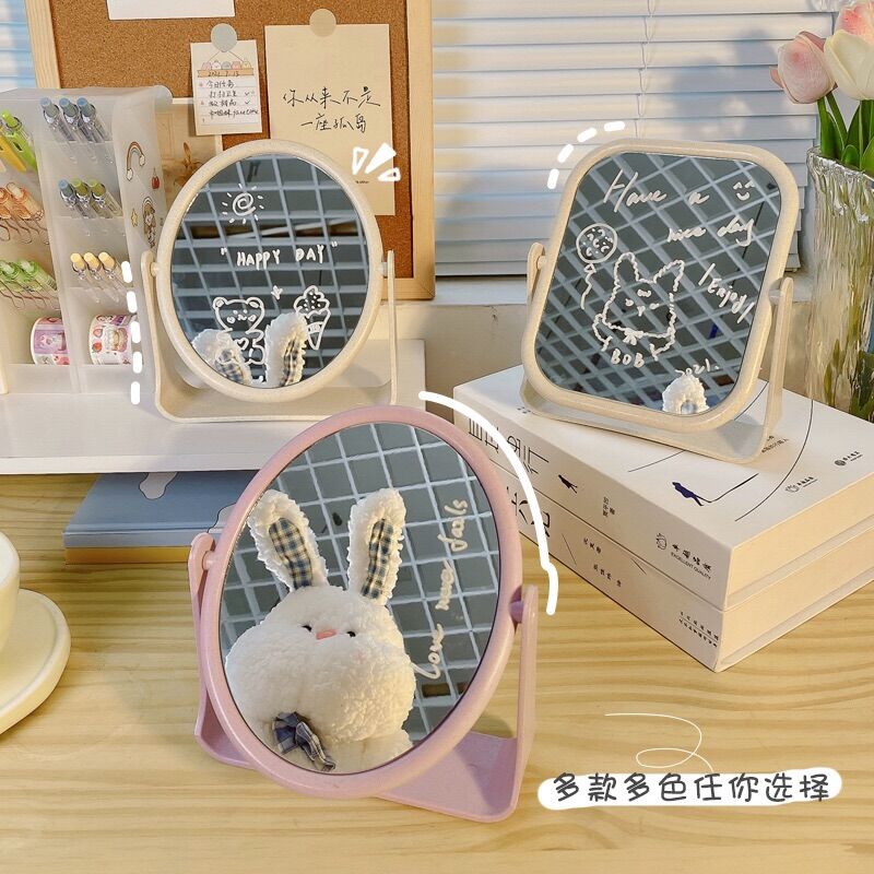 Gương trang điểm lúa mạch để bàn hai mặt xoay