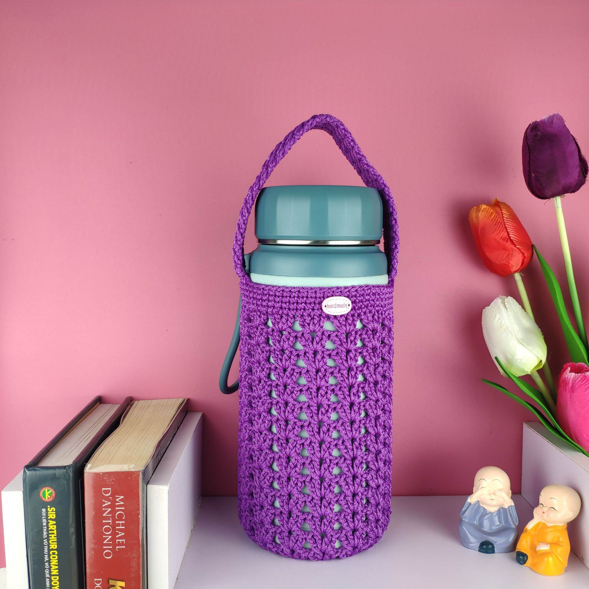 Túi đựng bình giữ nhiệt handmade size 1200ml, màu tím