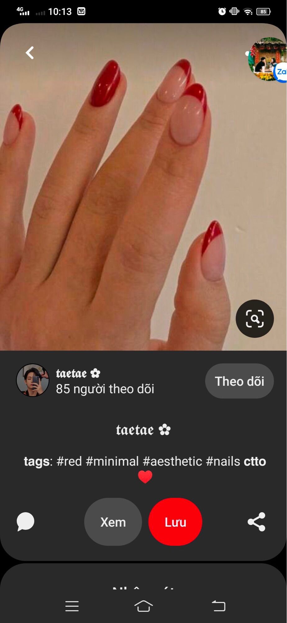 Mẫu nail kẻ tone đỏ