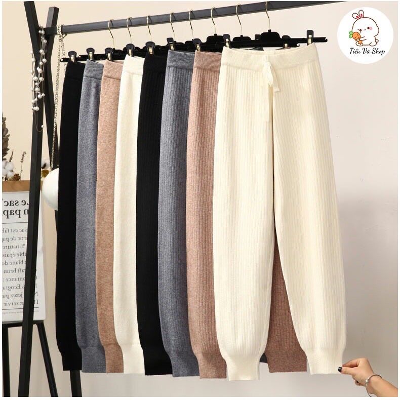 Quần jogger nữ bo gấu chất thun len m107