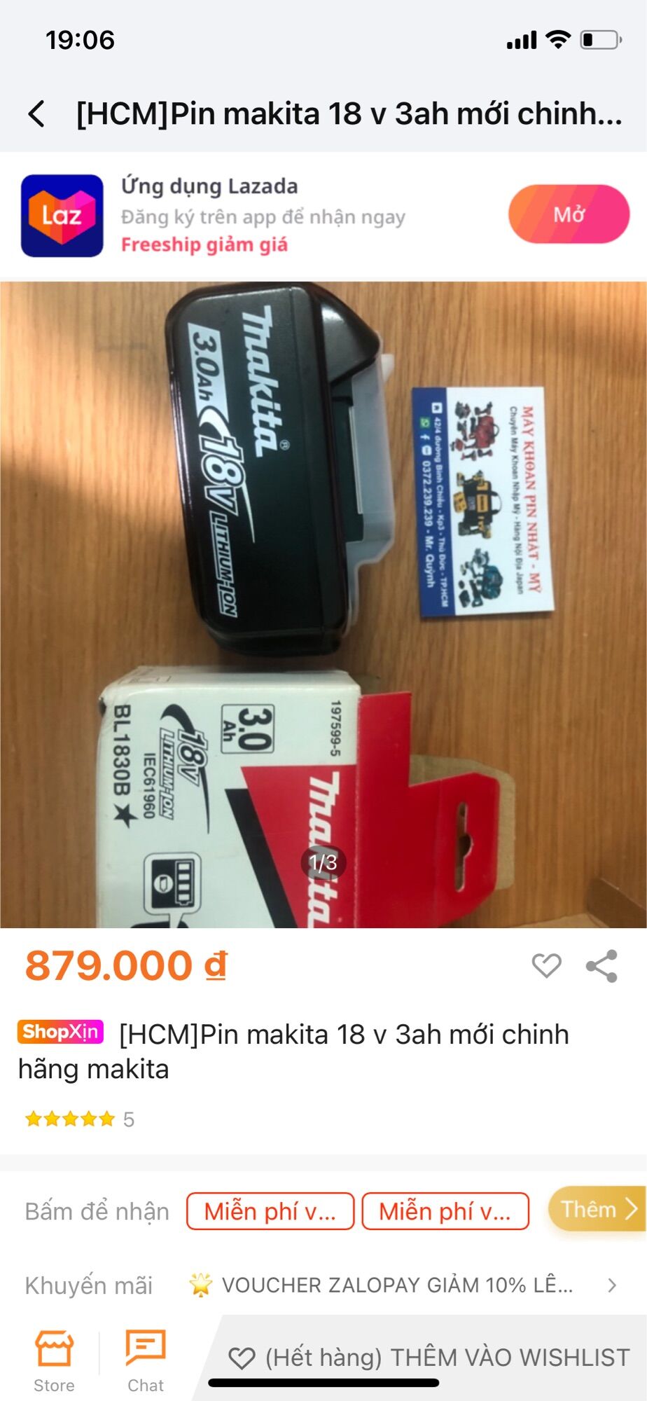 [HCM]Pin makita 18 v 3ah mới chinh hãng makita