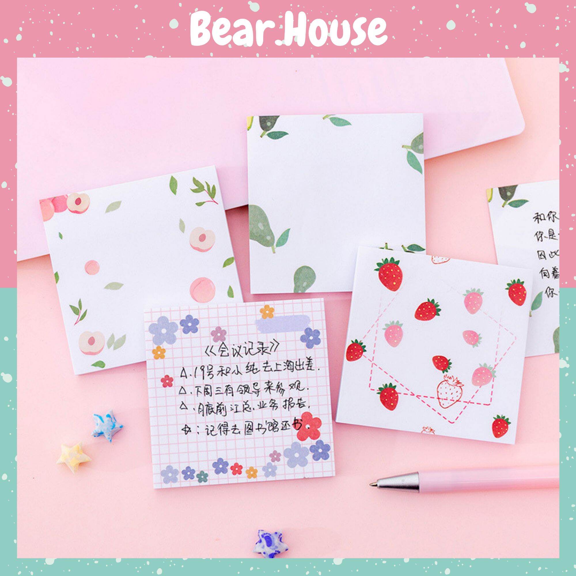 ??giấy ghi chú - giấy note hình vuông 80 tờ họa tiết hoa - trái cây bear.house