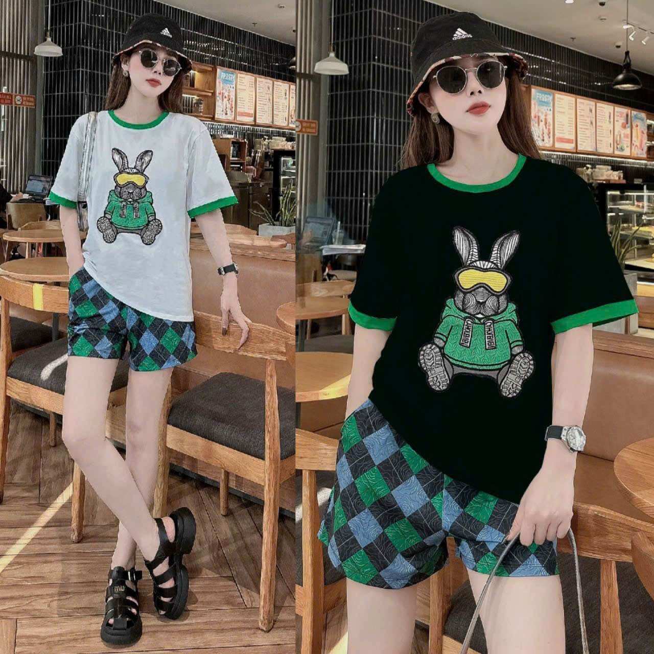 Sét bộ short thêu lô gô q châu cao cấp
