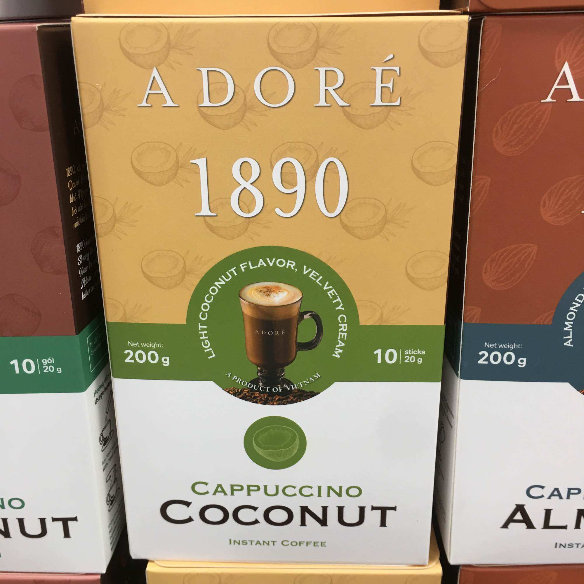 Cà Phê Hoà Tan Adore 1890 Cappuccino Coconut (Hộp 10 Gói x 20g)