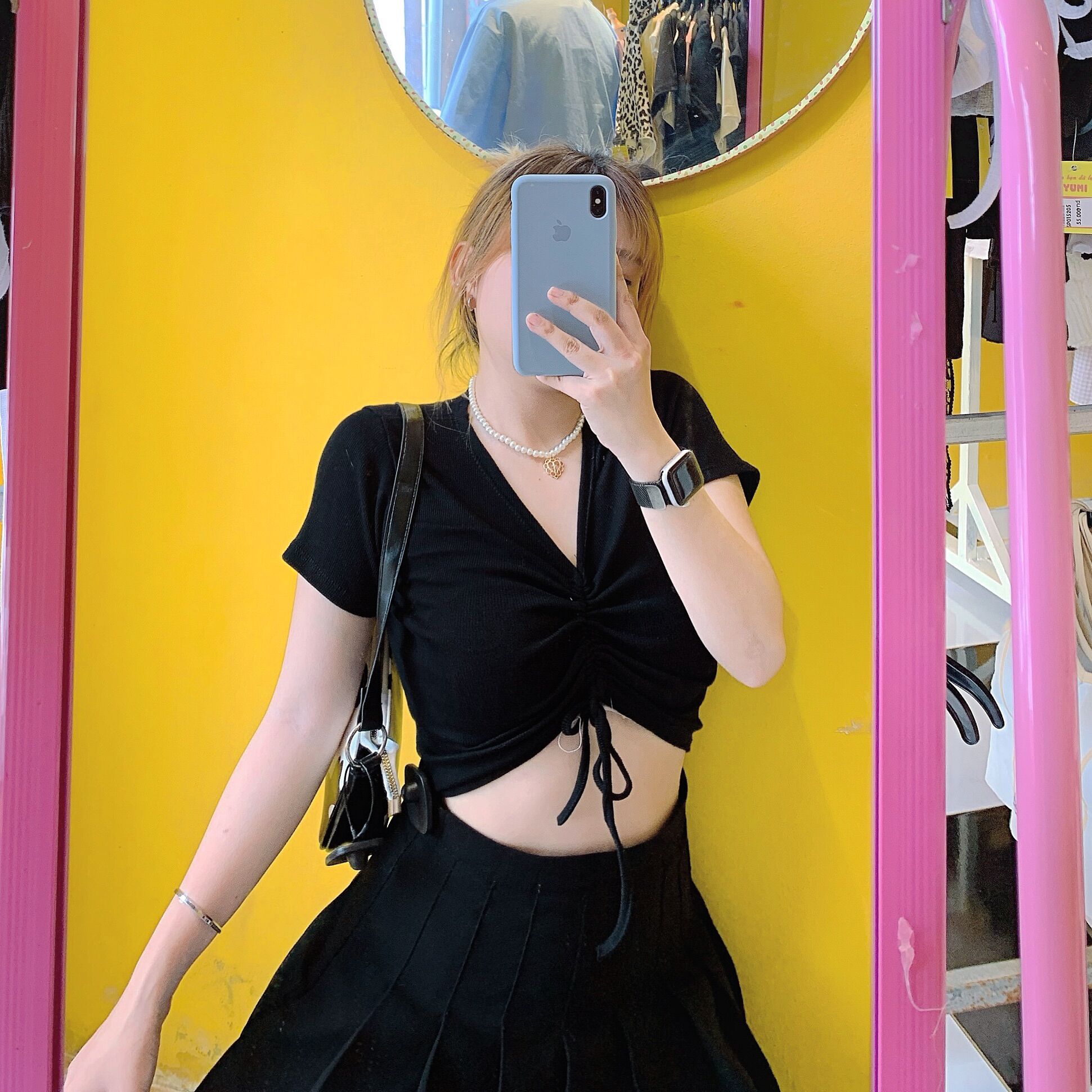 Áo croptop rút dây giữa gân co giãn siêu đẹp ( ẢNH THẬT - CLIP THẬT )