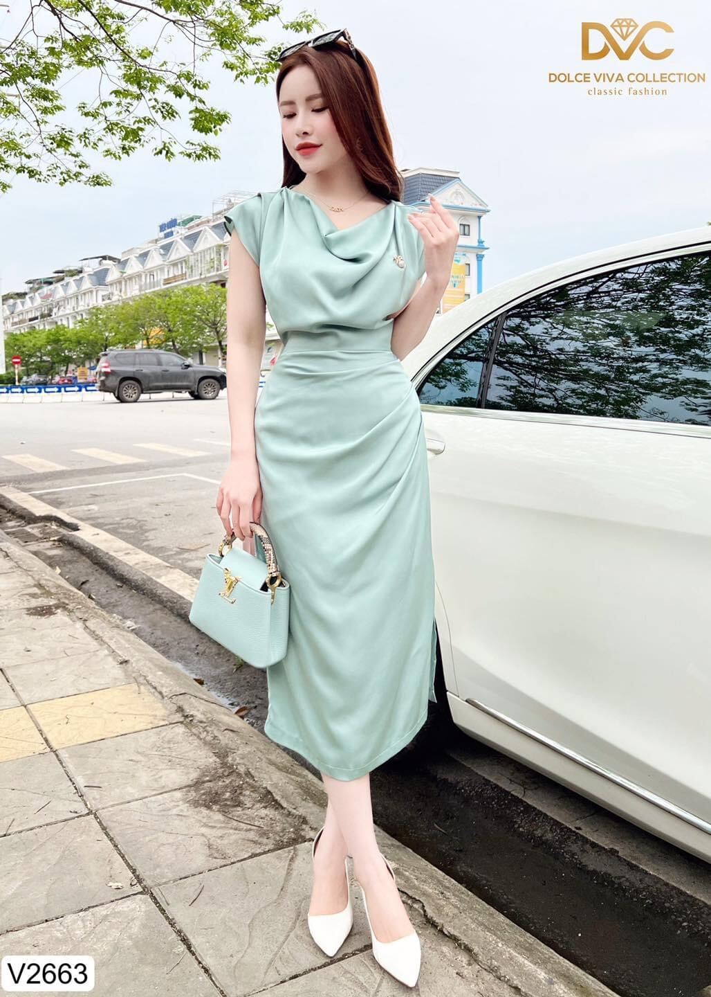 Váy cổ tàu xanh ngọc bích  Shopee Việt Nam