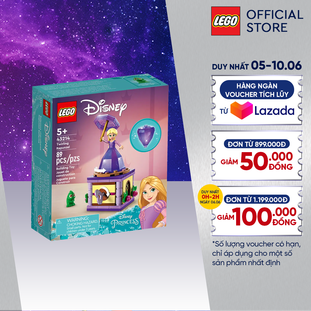 Lego disney princess 43214 đồ chơi lắp ráp hộp xoay công chúa rapunzel