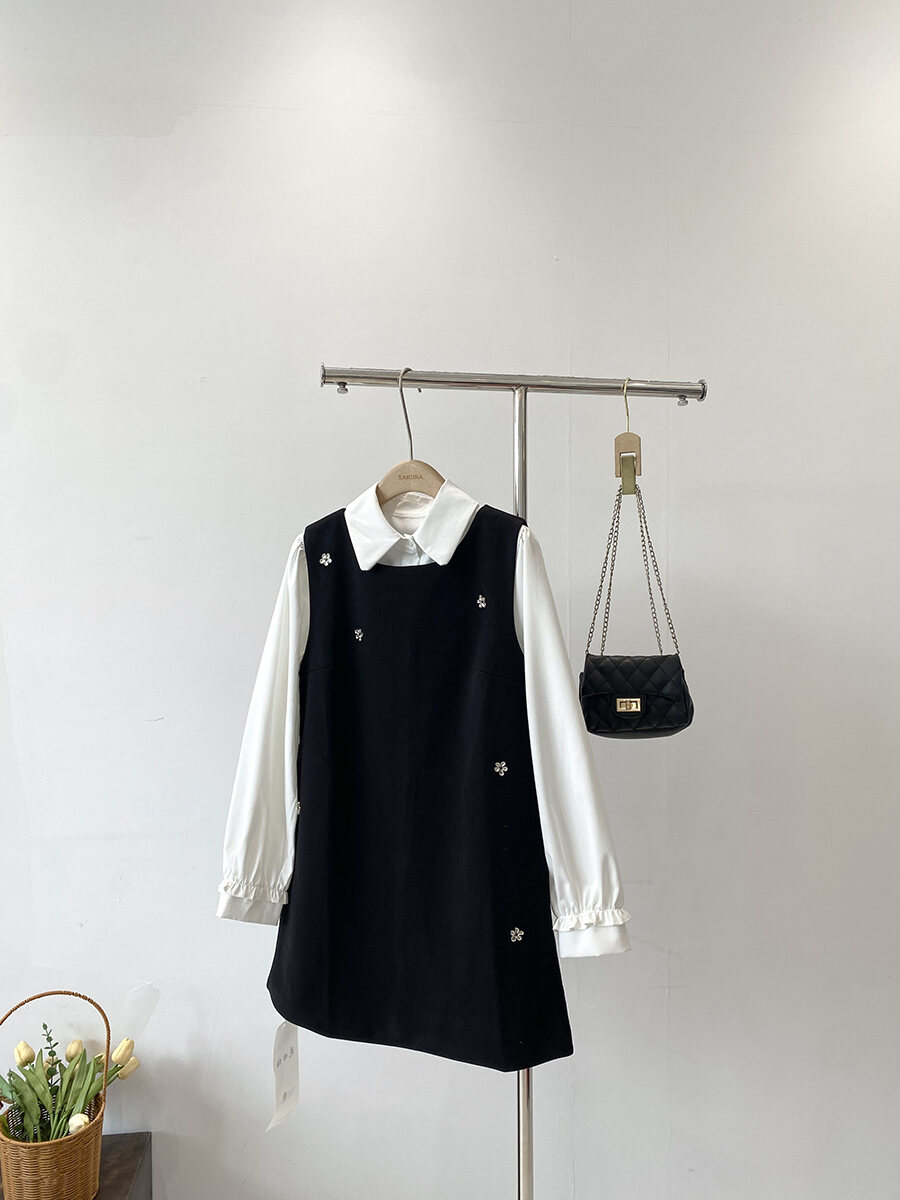Bộ Váy Vest Len Dày Không Tay Cổ Tròn Ngọt Ngào Mùa Đông 2024 Bộ Hai Mảnh Dài Tay Váy Vest Len Dày T