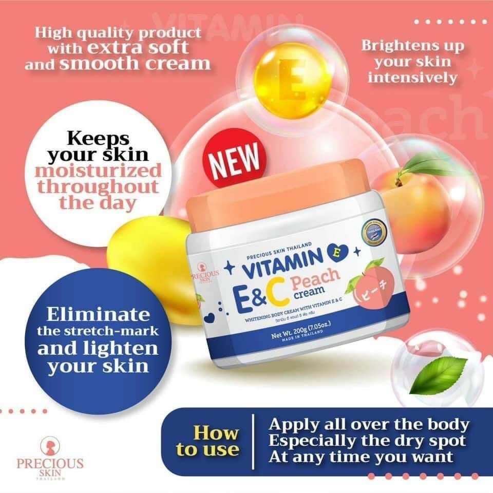 Kem Body Vitamin E & C Peach Cream Thái Lan