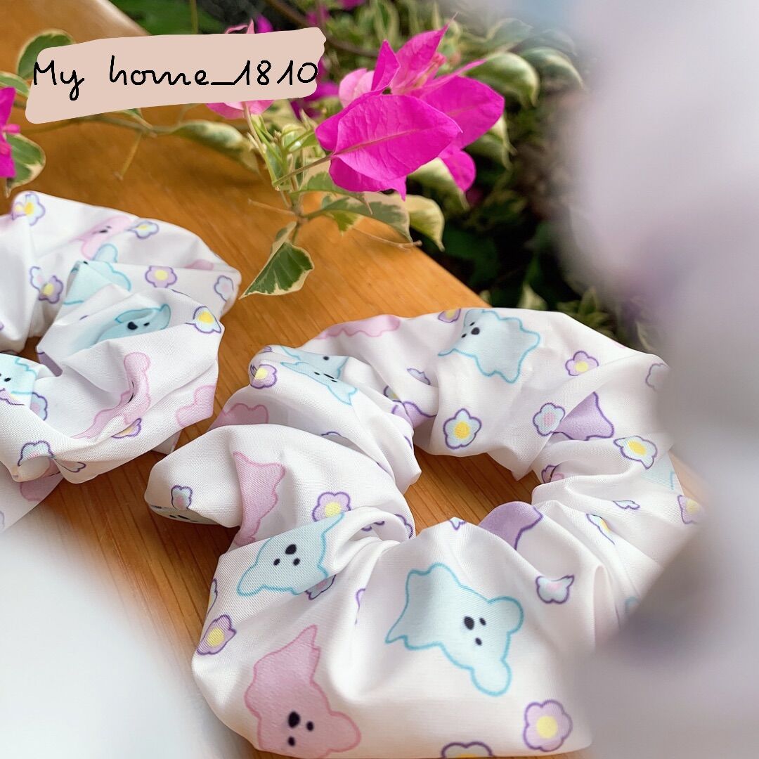 Dây buộc tóc scrunchies hình gấu dễ thương cao cấp