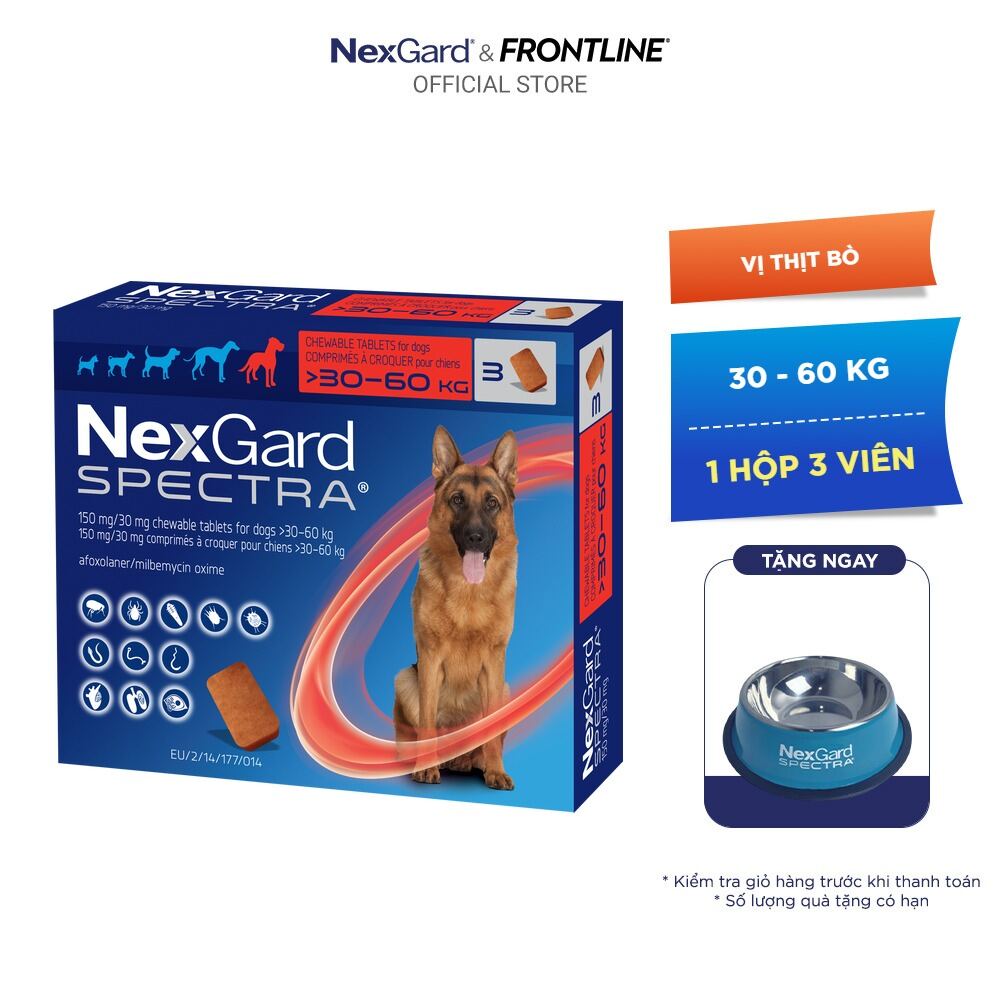 NexGard SPECTRA - Viên nhai phòng & trị nội, ngoại ký sinh (ve, rận, bọ chét, ghẻ demodex, sarcoptes, giun) dành cho Chó