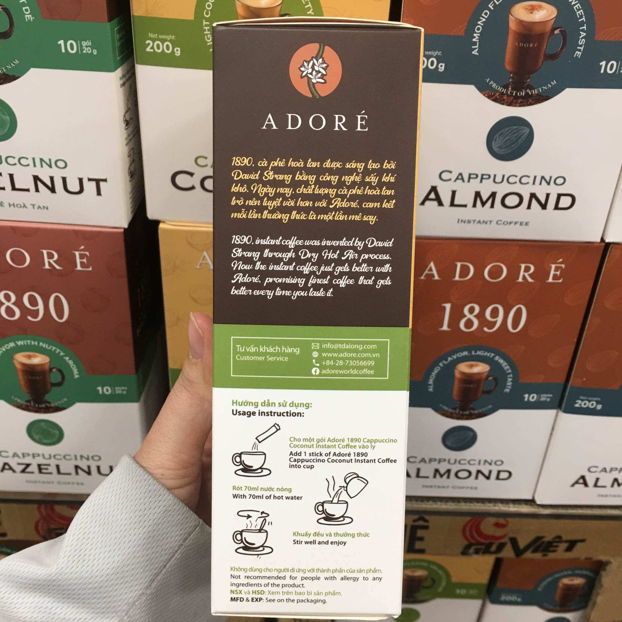 Cà Phê Hoà Tan Adore 1890 Cappuccino Coconut (Hộp 10 Gói x 20g)