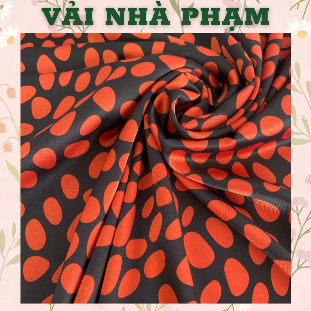 Phi lụa mềm hoạ tiết bi to cam - khổ 1.5m - vải nhà phạm
