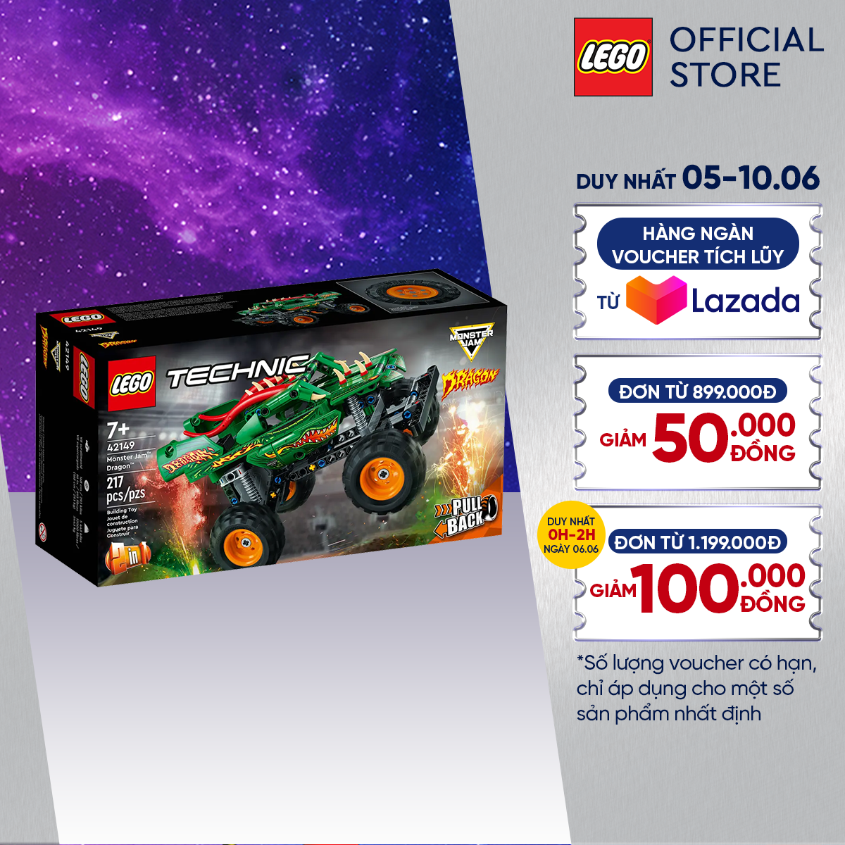 Lego technic 42149 đồ chơi lắp ráp chiến xe monster jam™ dragon™