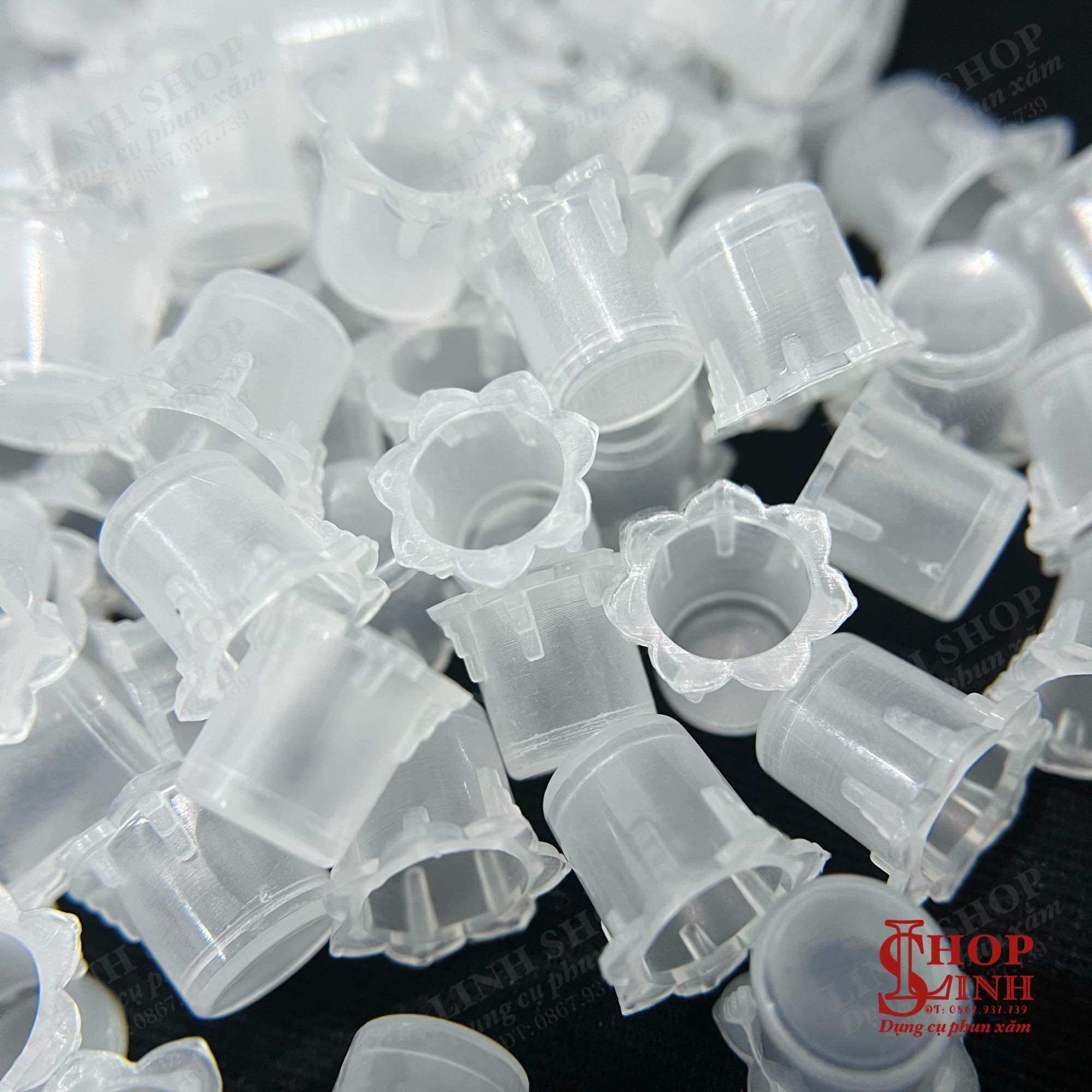 Bịch 100 cái Chum nhẫn chum nhựa trung đựng mực phun xăm, chum đựng mực dùng 1 lần