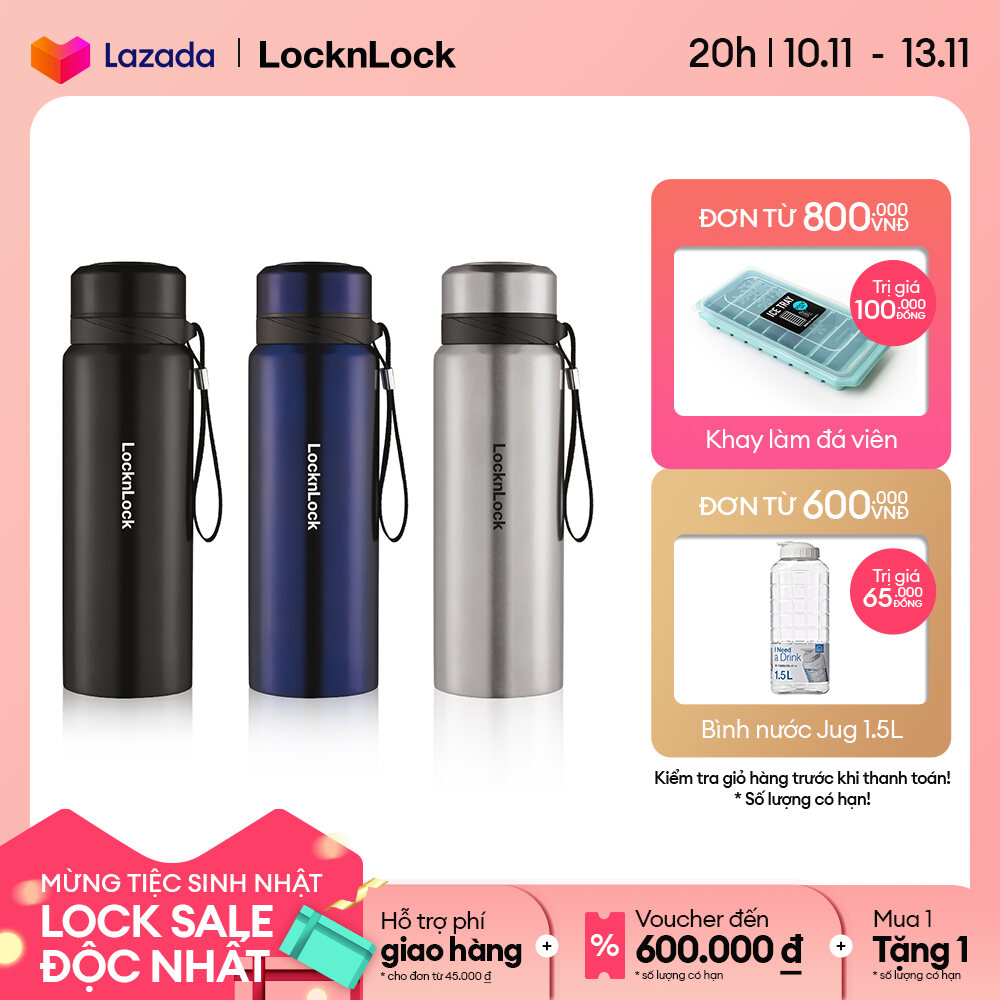 LHC6180 - Bình giữ nhiệt Lock&Lock Vacuum Bottle 800ml Thép không gỉ - Có dây xách, nhỏ gọn, giữ nhiệt 24h Giới hạn 5 sản phẩm/đơn hàng