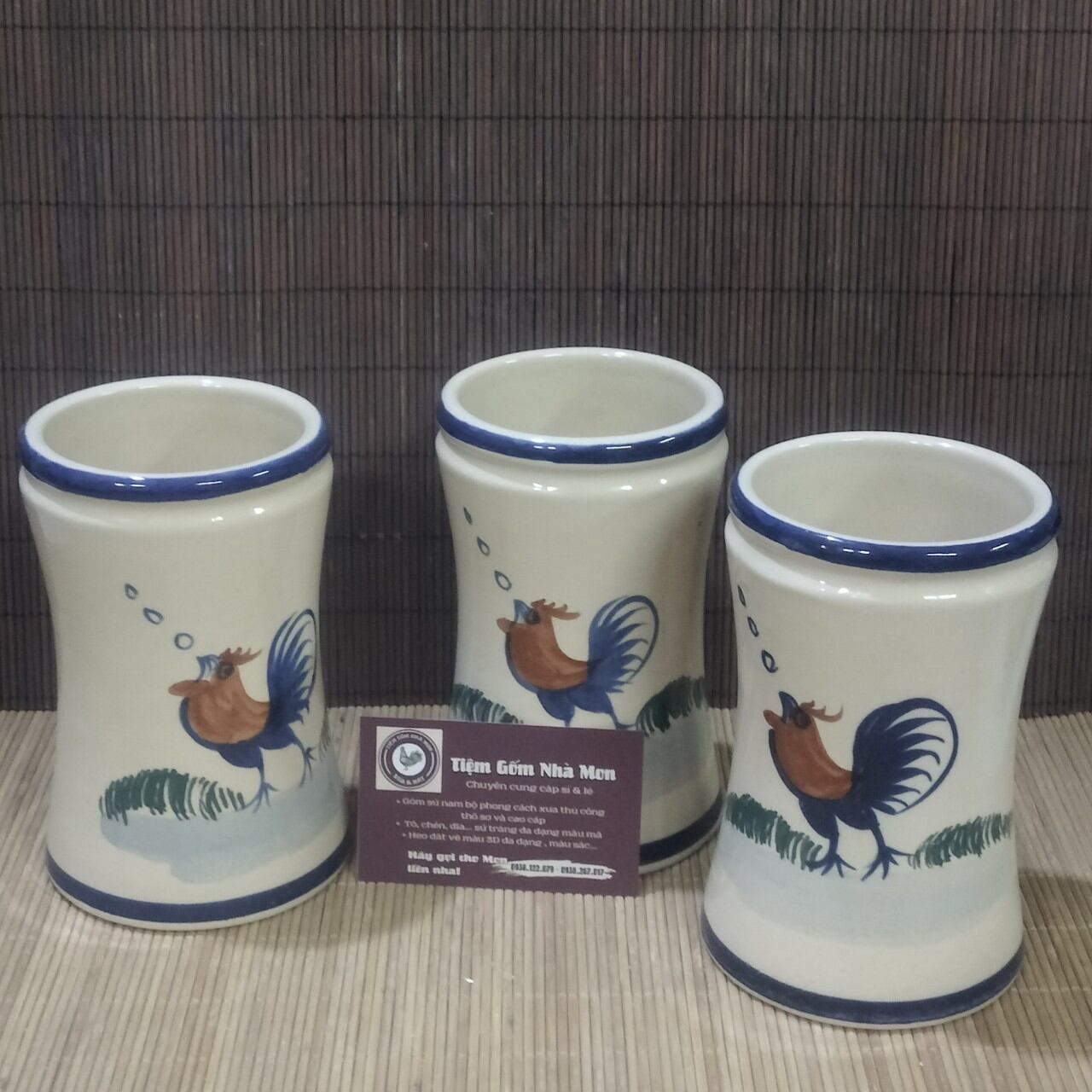 😜💥1 ỐNG ĐỰNG ĐŨA GỐM XƯA 🐓 < VẼ CHÚ GÀ ĐANG GÁY >🐓