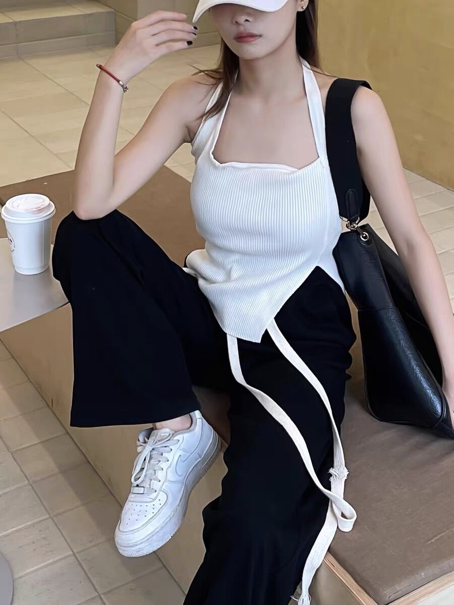 Quần ống rộng lưng cao trơn