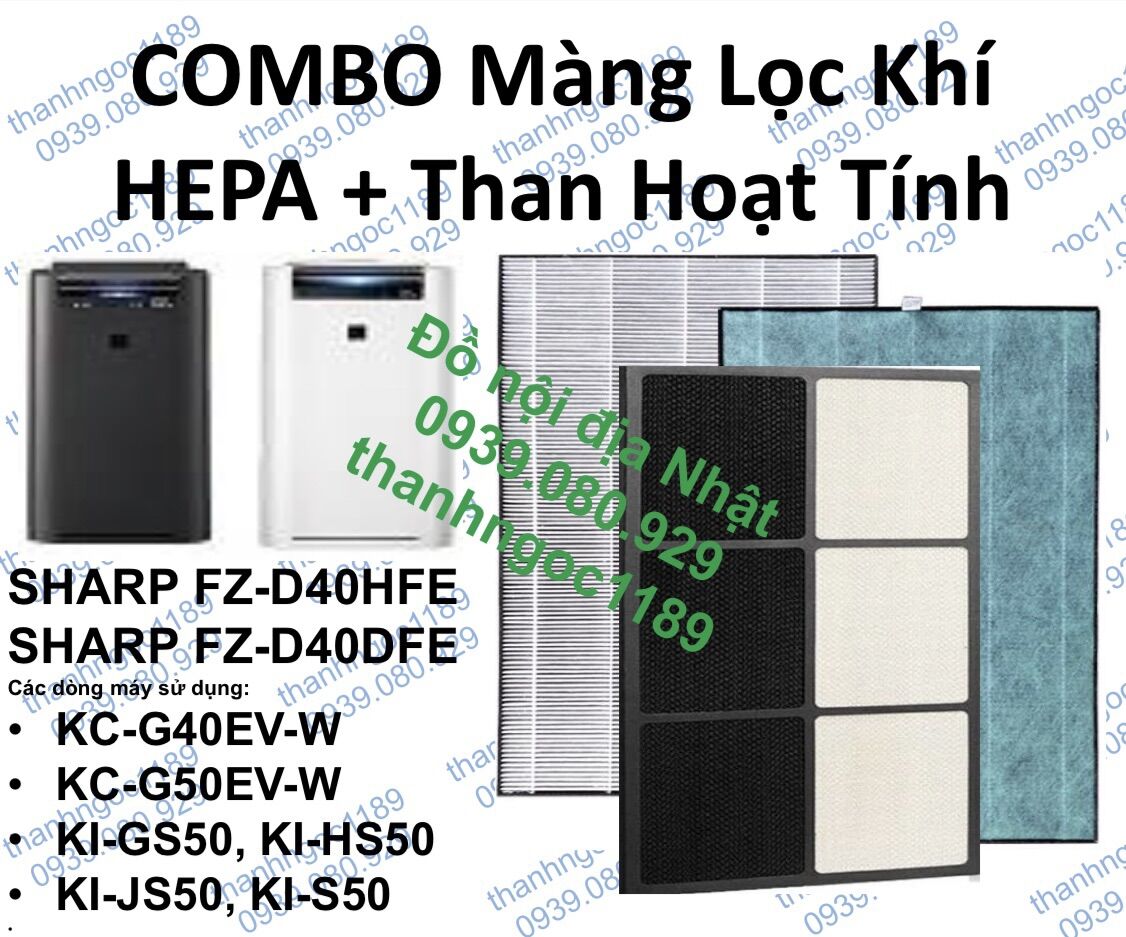 Combo Màng lọc Shap Hepa + Than (FZ-D40H),KC-G40EV-W,KI-GS50,KI-JS50 new