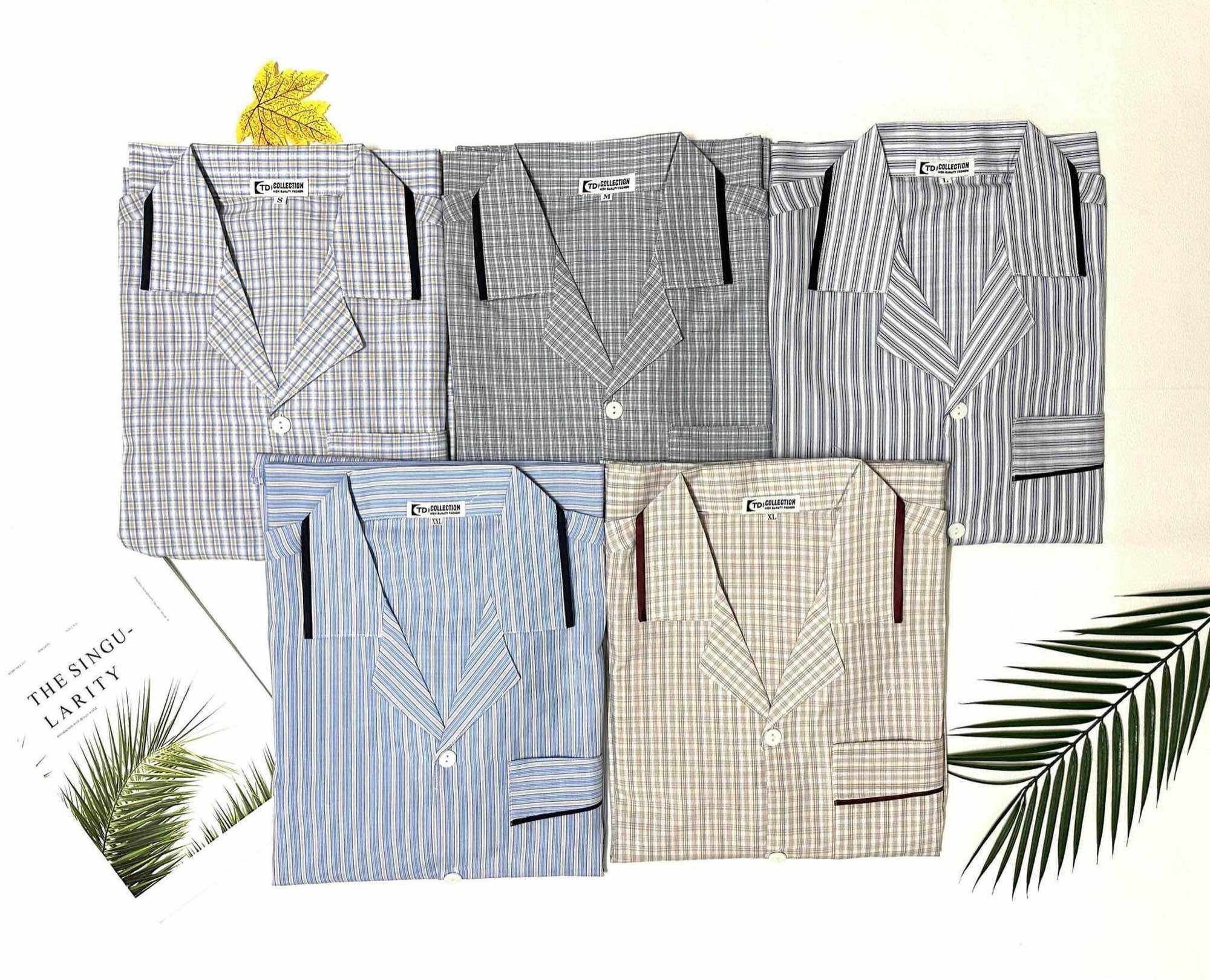 Bộ pijama, bộ ngủ nam trung niên , ông già kẻ kate dài tay