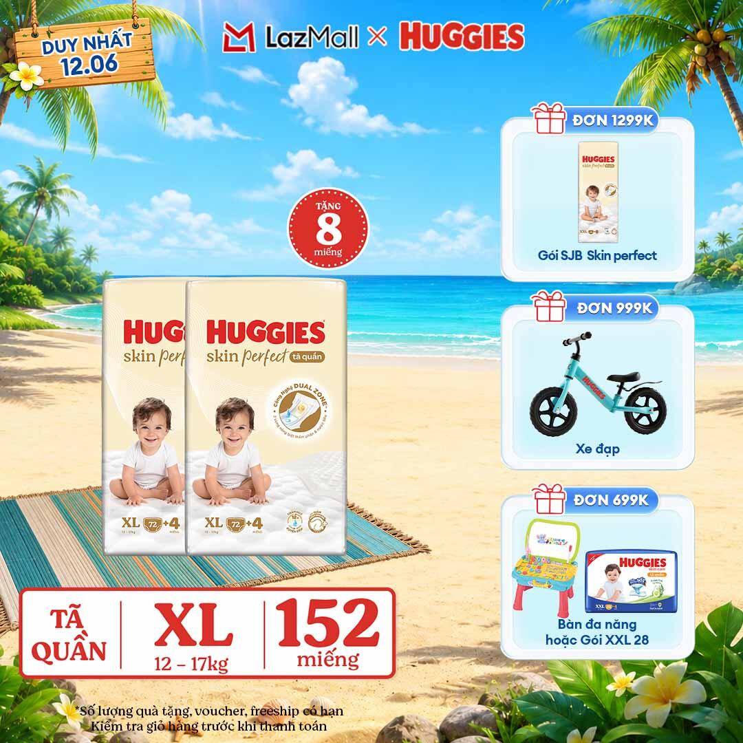[Chỉ 22-24.06 QUÀ TẶNG ĐH 699K]  Combo 2 Tã quần Huggies Skin Perfect XL size Mega Jumbo 72+4 miếng - Nhiều Phiên bản