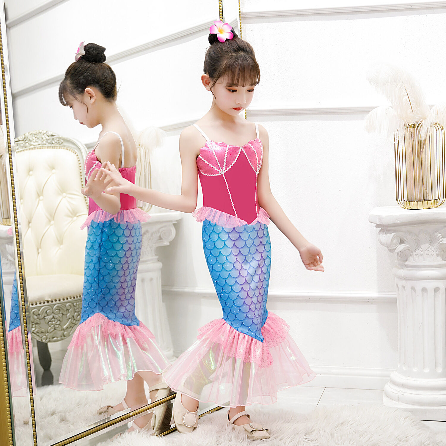 Váy nàng tiên cá trẻ em ngày thiếu nhi váy công chúa đuôi nàng tiên cá bé gái trang phục biểu diễn đồng hồ trẻ em