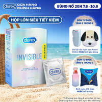 Bao Cao Su Durex Invisible Siêu Mỏng, Size 52 mm, Hộp 16 Bao Mới Ra Mắt - Hộp Lớn Siêu Tiết Kiệm