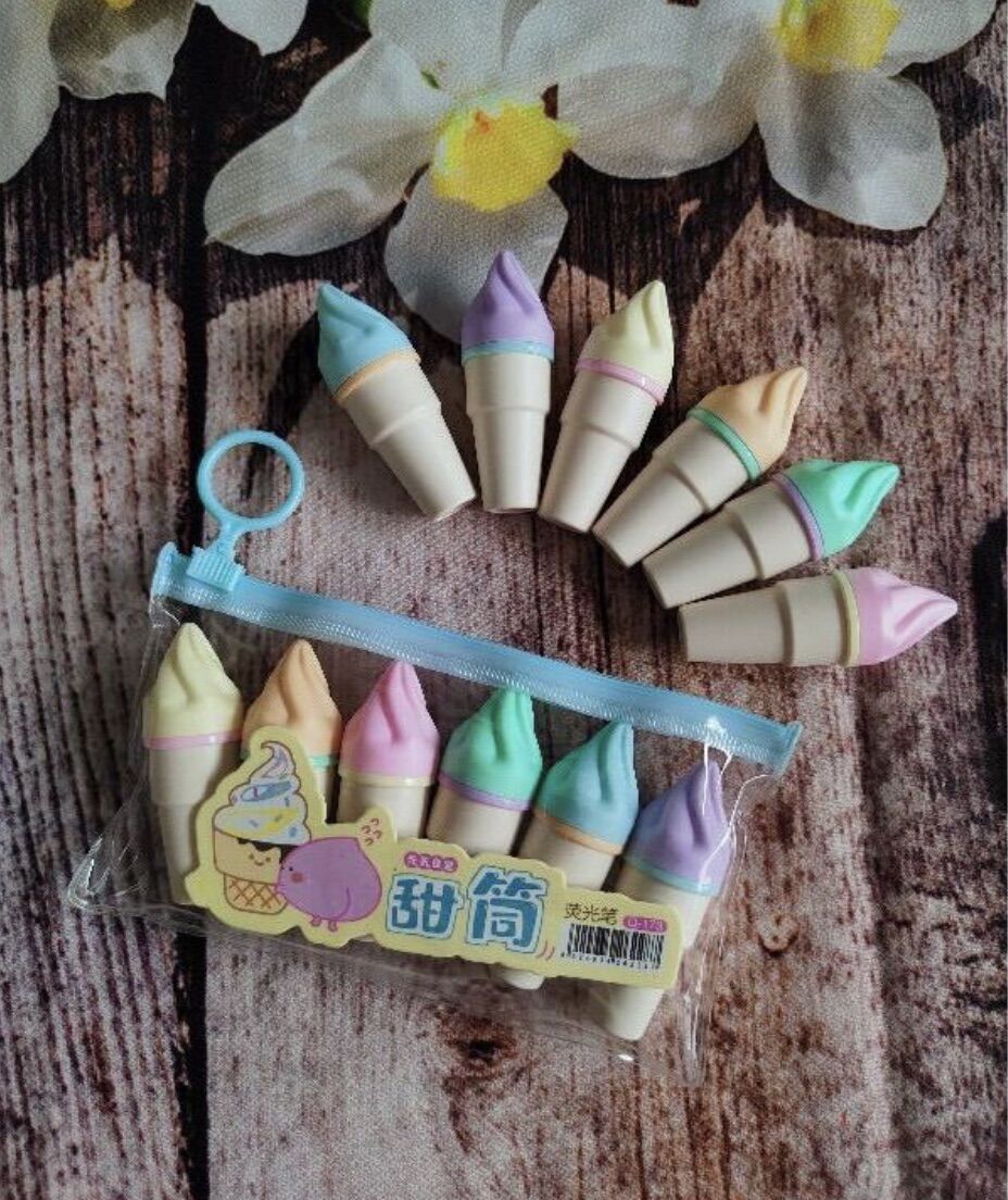 Bút dạ quang cây kem (vỉ 6 cái)