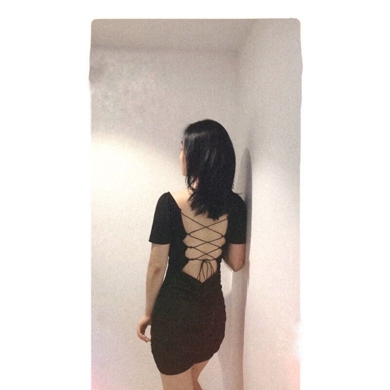 Đầm body nhún đan dây lưng thun co dãn