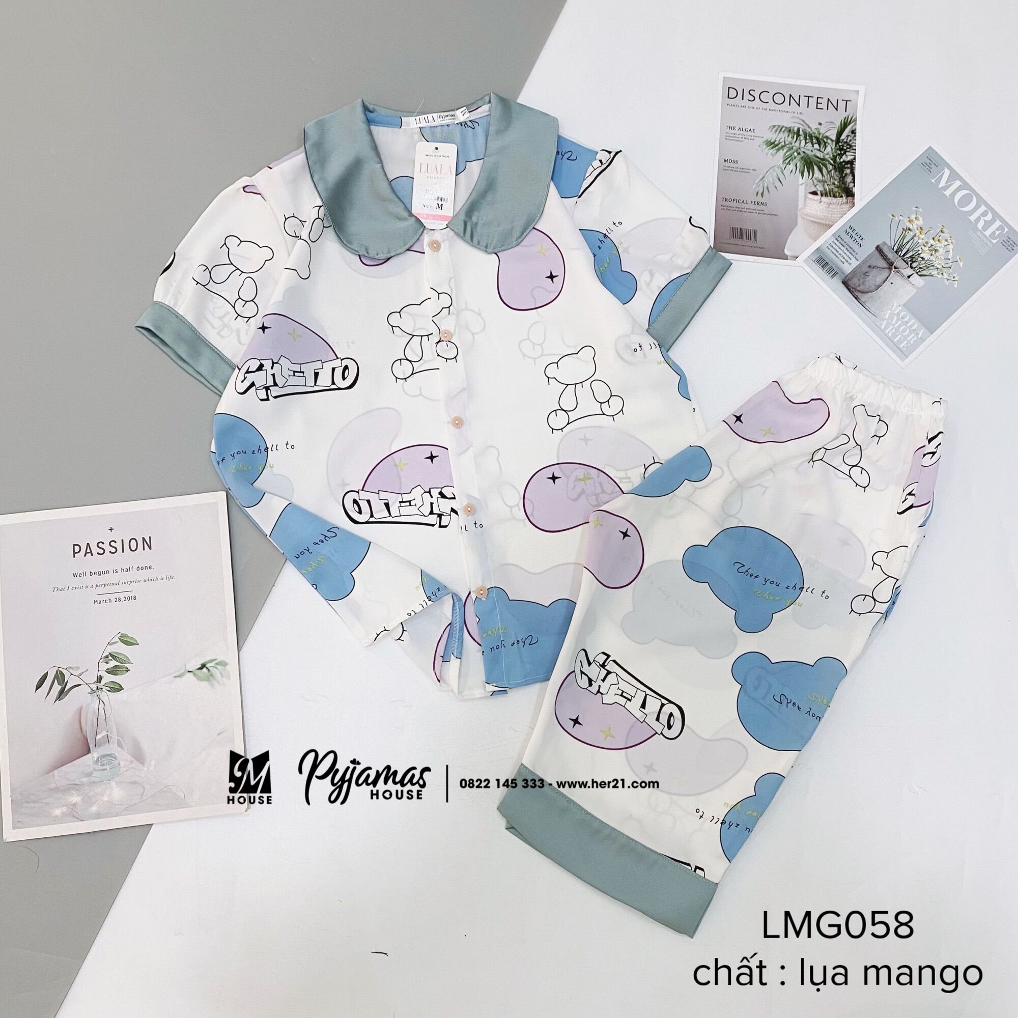 Bộ pyjama lụa Mang tay ngắn quần lửng cao cấp