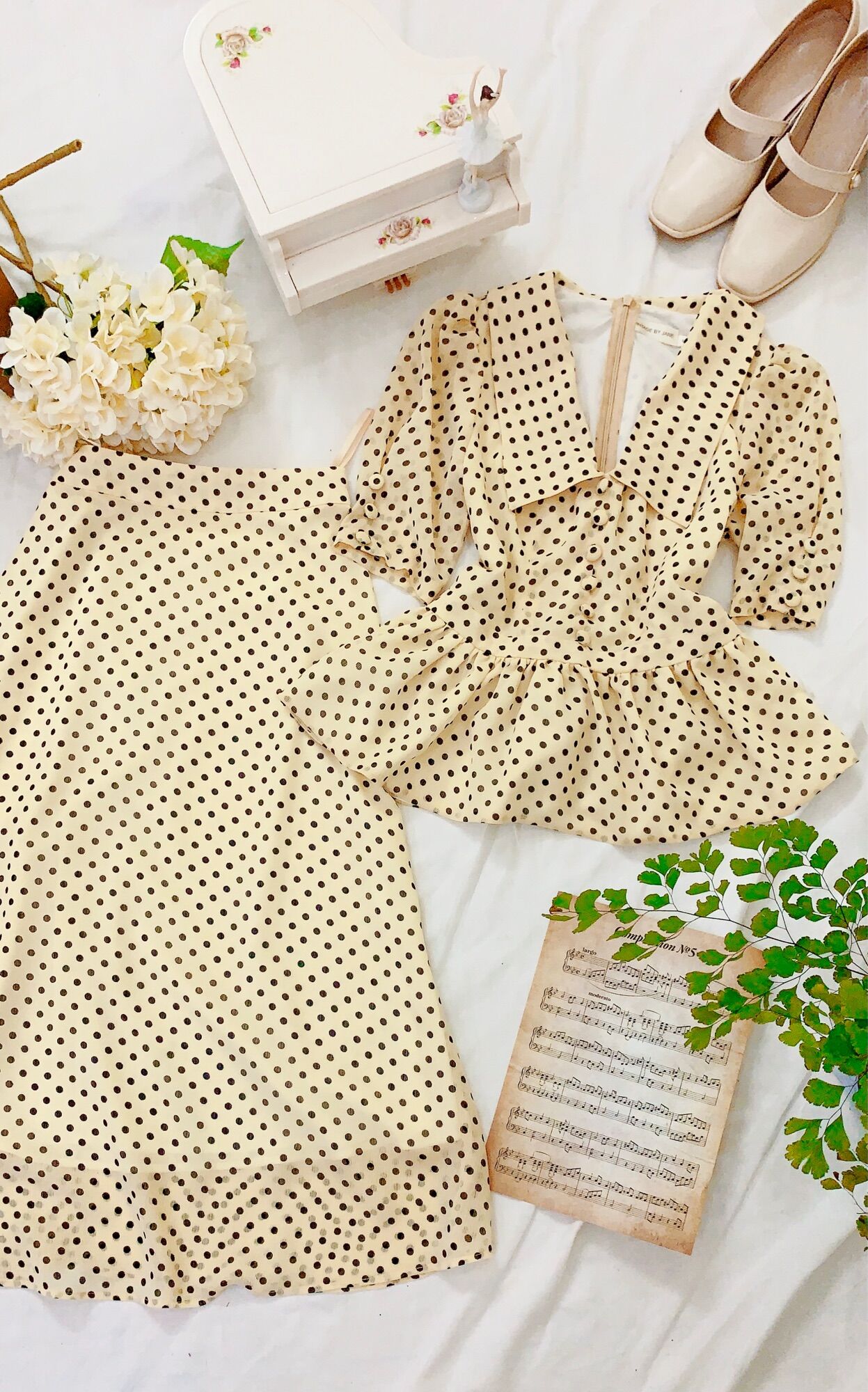 Elisa set - Peplum - chấm bi - Ảnh thật