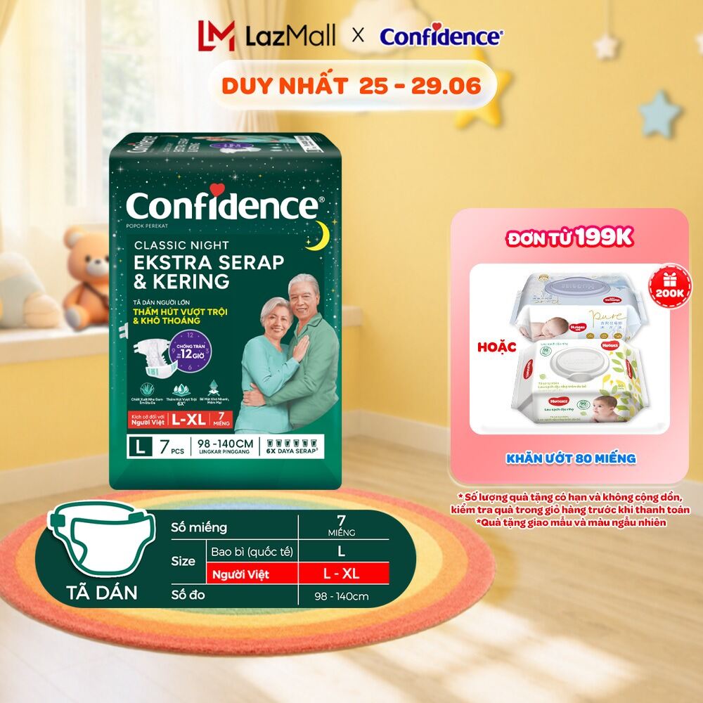 Combo 3 Tã dán ngưới lớn Confidence Thấm Hút Vượt Trội  Khô Thoáng M-L 8M/L-XL 7M