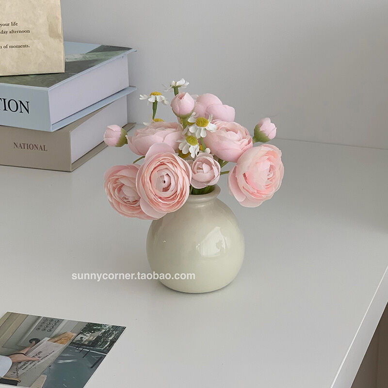 Lọ hoa gốm sứ cảm giác cao cấp phong cách bơ đồ trang trí hoa giả trang trí lọ hoa nhỏ mini cắm hoa phòng khách phong cách châu âu instagram