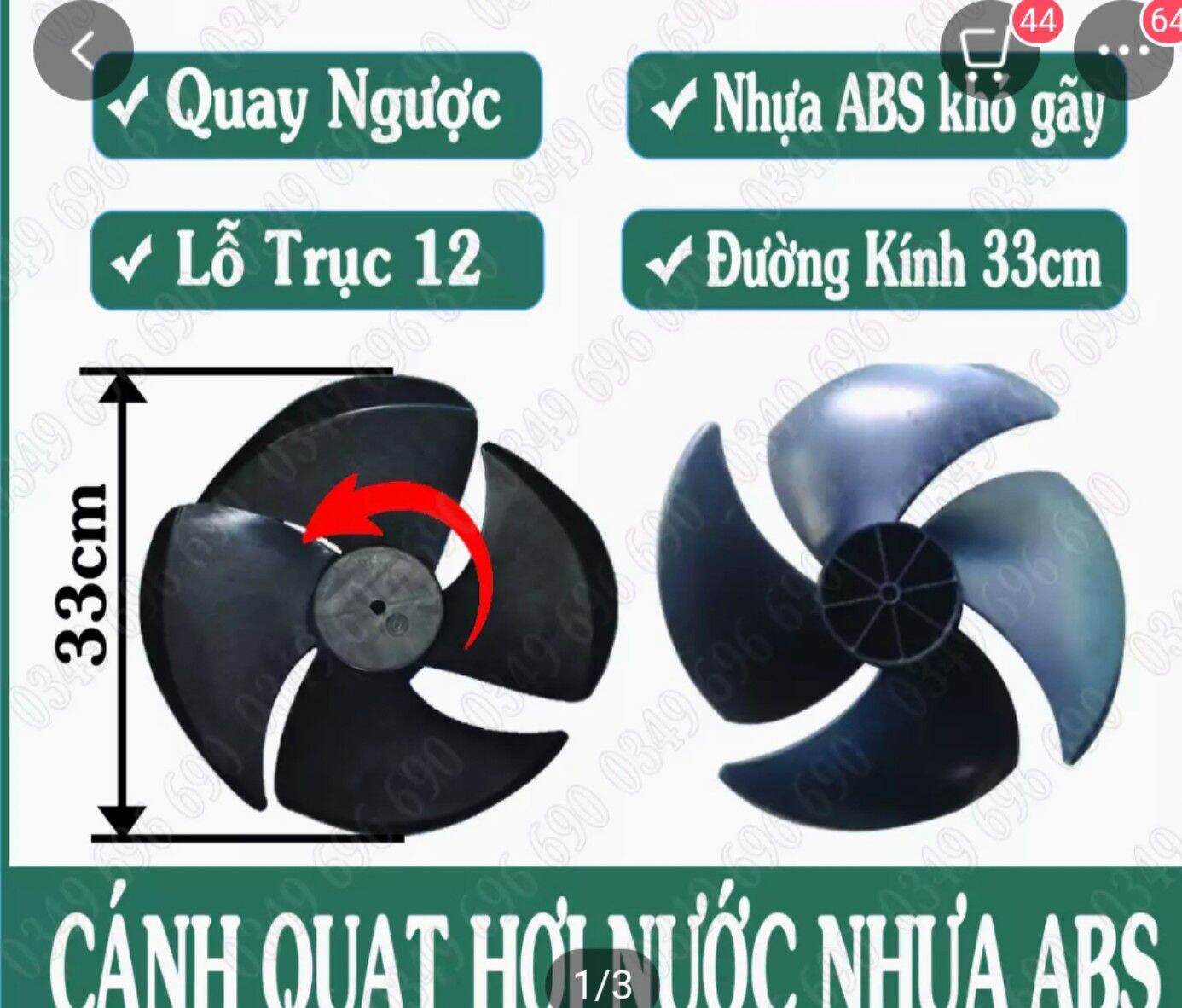 Cánh quat dieu hoa hoi nuoc lỗ trục 12 mm, cánh 33 cm