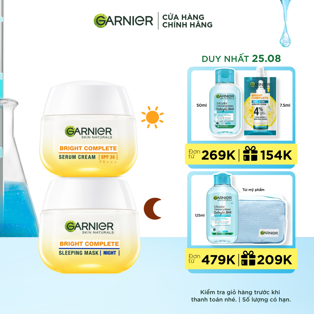 Bộ kem dưỡng da ngày đêm làm sáng và đều màu da Garnier Light Complete Vitamin C Serum Cream 50ml