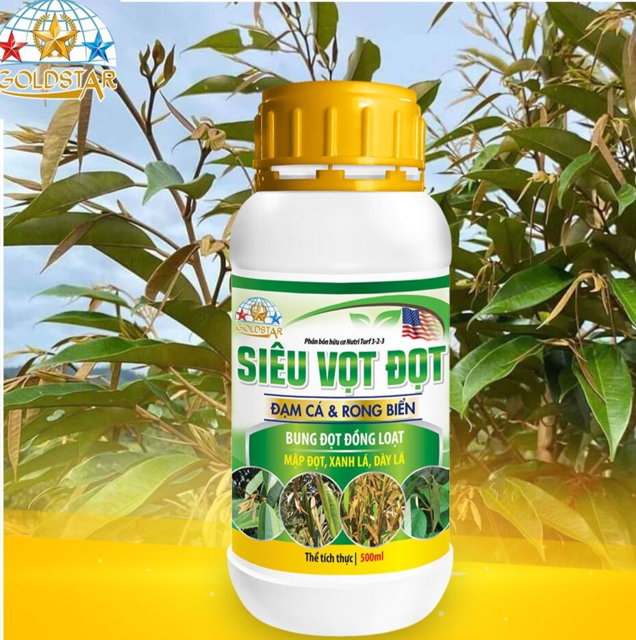 Phân bón lá Siêu Vọt Đọt Giúp cây bung đọt mạnh phát triển cành nhánh tối đa. Phục hồi cây suy, cây kém phát triển, cây sau thu hoạch, tái tạo giàn lá mới cho cây trồng.