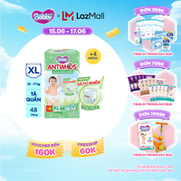 [Từ 22-23 tặng QUÀ TO-SLCH][TẶNG KÈM 4 MIẾNG] Tã Quần Xua Muỗi Bobby Antimos – Hàng rào Sả tự nhiên Bye Muỗi 8H - Size XL 48 miếng