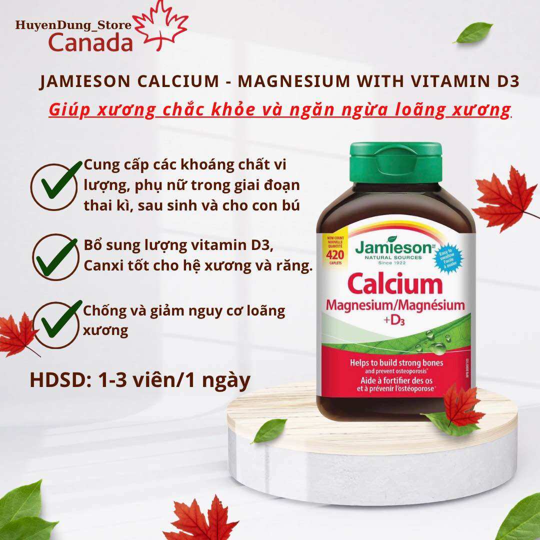 Viên Bổ Sung Calcium Magnesium/Magnésium +D3 Jamieson