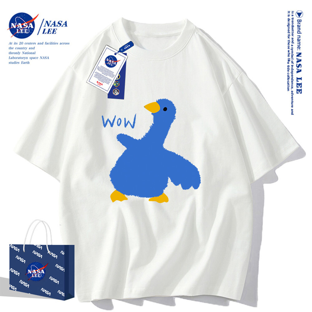 Áo thun ngắn tay hợp tác với NASA, mùa hè 2023, màu trắng, phong cách ins phổ biến, dành cho cả nam và nữ, dáng rộng, đáng yêu.