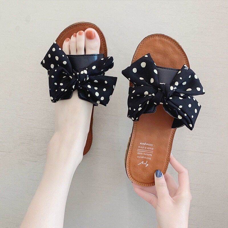 Dép nơ nữ chấm bi 2 màu, kiểu dáng thời trang