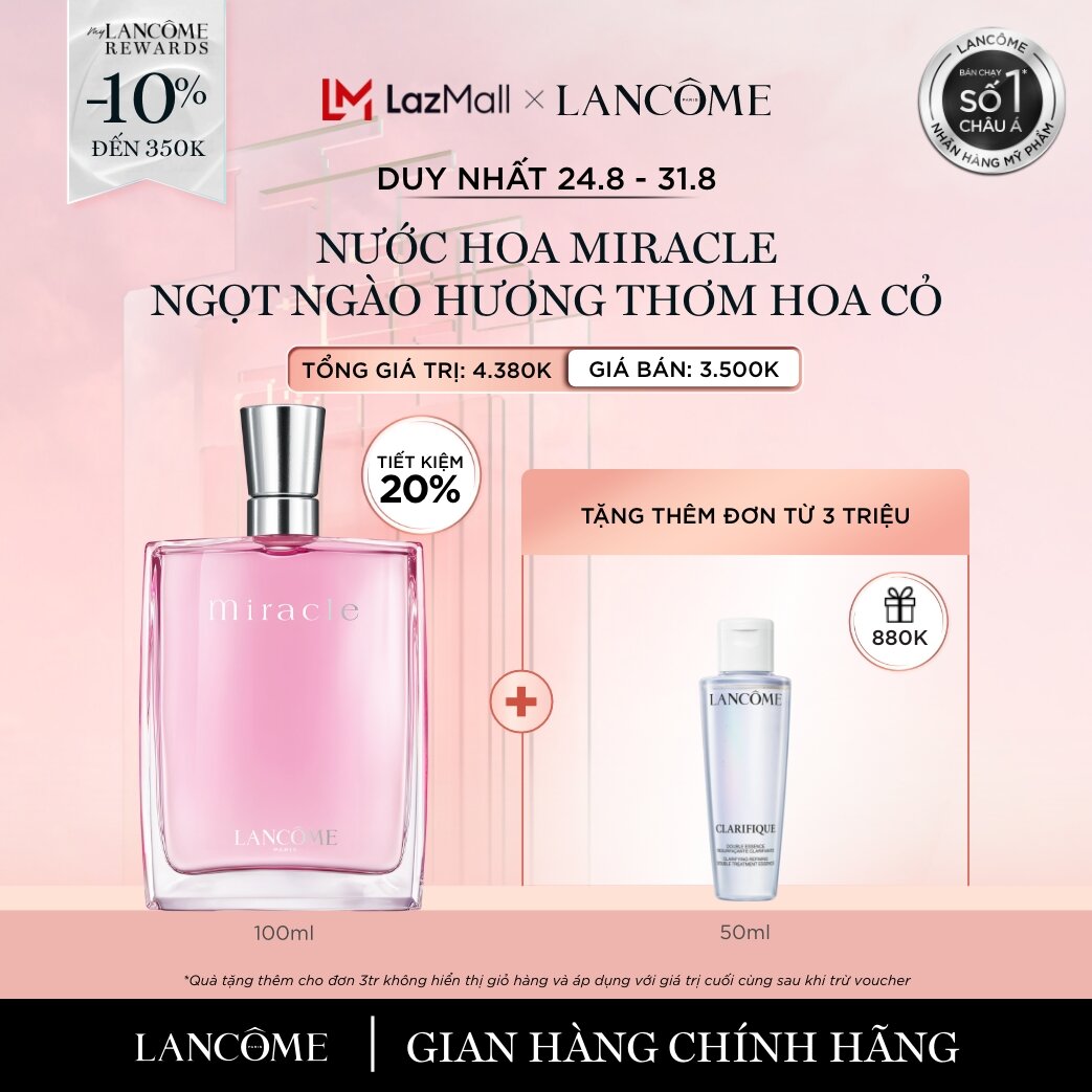 [DUY NHẤT 24-31.8 - Voucher 10%] Nước hoa Lancome Miracle EDP 100ml [Quà khung giờ vàng không hiển thị trong giỏ]