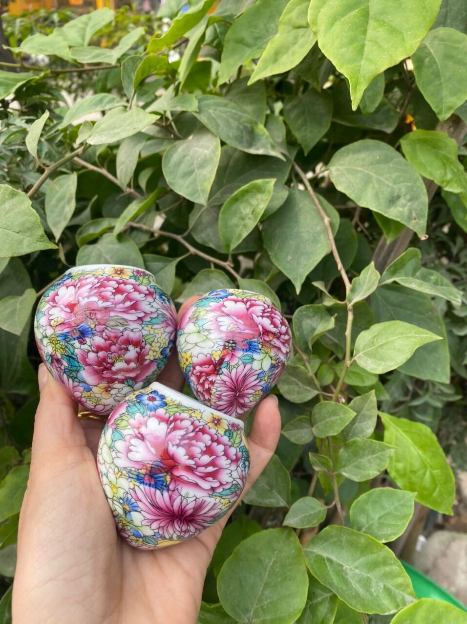 Bộ 3 cóng sứ Bách Hoa Phụ kiện lồng chim Hoạ Mi cao cấp