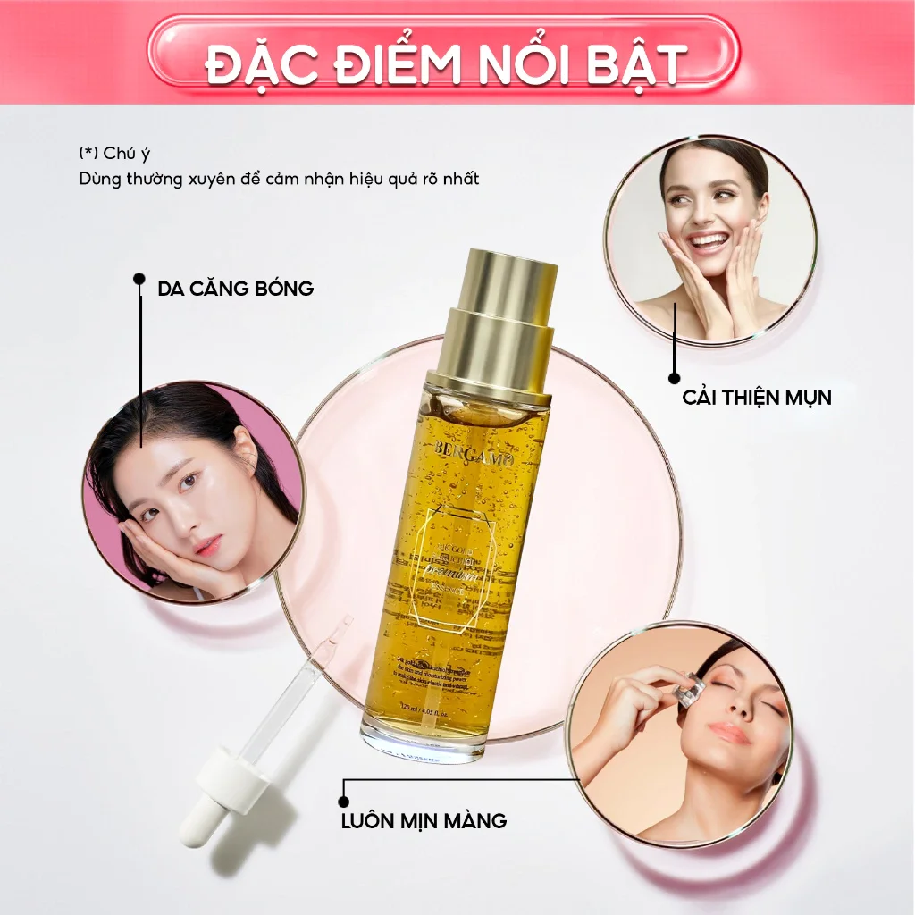 Serum Dưỡng Trắng Da Chống Lão Hoá Bergamo 24K Gold Brilliant Essence Chai 120ml