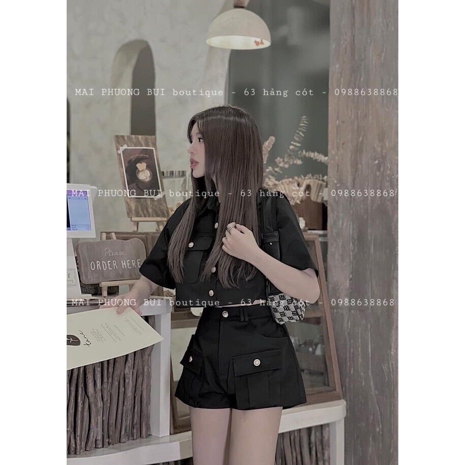 Set bộ kaki áo croptop nắp túi mai phương bùi