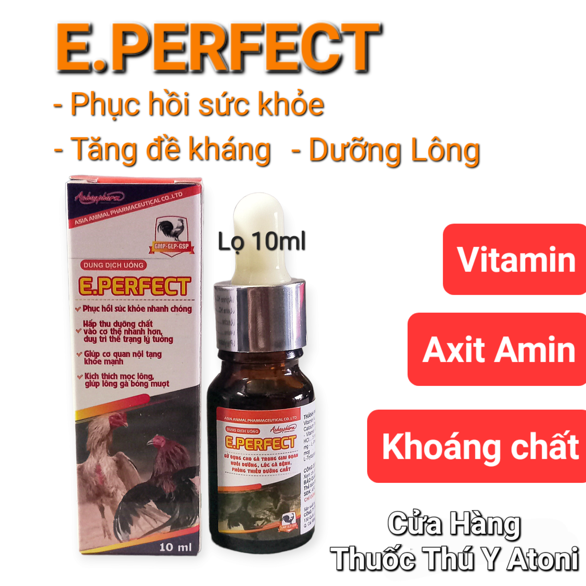 E.PERFECT Lọ 10ml CUNG CẤP VITAMIN THIẾT YẾU CHO GÀ ĐÁ, CHIM CẢNH
