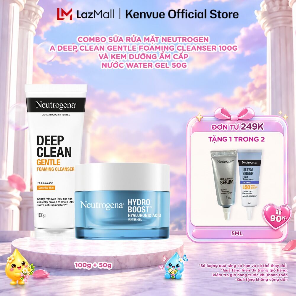 Combo Sữa rửa mặt dạng bọt sạch sâu lành tính Neutrogena Deep Clean Gentle 100g + Kem dưỡng ẩm Water gel 50g
