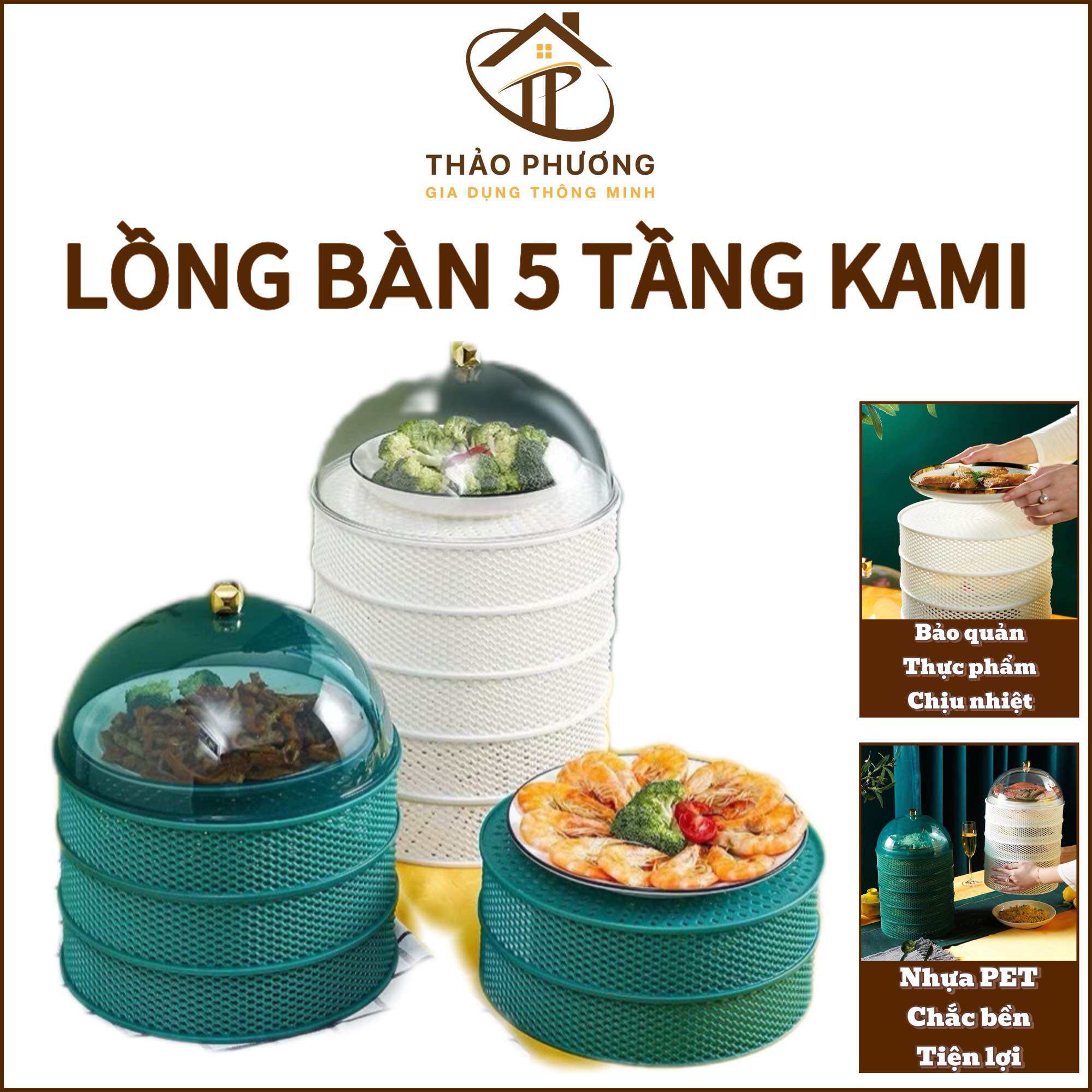 Lồng bàn kami 5 tầng tránh ruồi muỗi, bảo quản thực phẩm, lồng bàn giữ nhiệt 3 in 1
