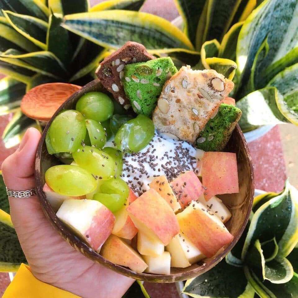 Combo chén gáo dừa và muỗng gỗ cao cấp dùng trộn bột  ăn salad